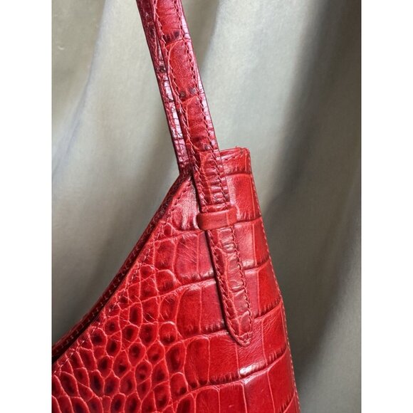 Valentino Vintage Red Croc Embossed Minimalist Shoulder Bag Medium - Picture 9 of 16